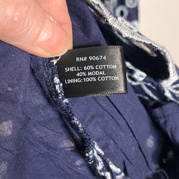 NWOT BOSTON PROPER Navy and White Eyelet Beaded Embellished Tunic Top Size XS - Picture 6 of 7